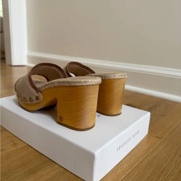 VERONICA BEARD Hannalle Jute-trimmed Suede Platform Mules - Picture 6 of 7